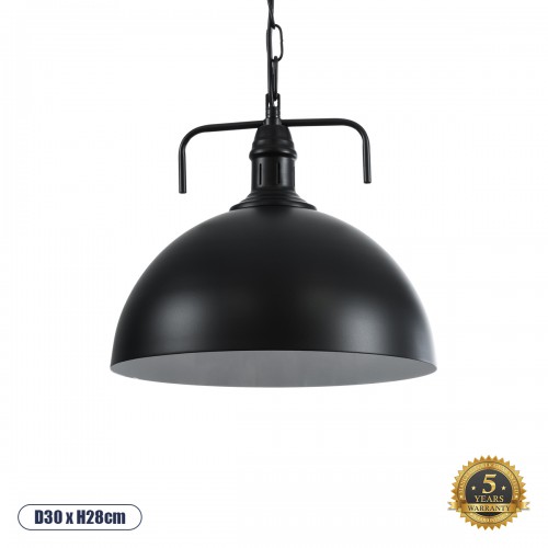 GloboStar® LARKIN 01175 Vintage Κρεμαστό Φωτιστικό Οροφής Μονόφωτο 1 x E27 Μαύρο Μεταλλικό Καμπάνα Φ31 x Y30cm Διακόσμηση - Φωτισμός - Χαλιά