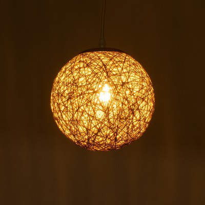 GloboStar® OCEANA 01200 Vintage Κρεμαστό Φωτιστικό Οροφής Μονόφωτο 1 x E27 Μπεζ Ξύλινο Ψάθινο Rattan Φ20 x Υ20cm Διακόσμηση - Φωτισμός - Χαλιά