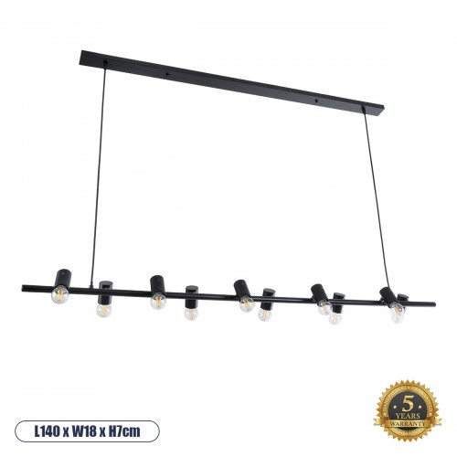 GloboStar® ALFREDA 01242 Μοντέρνο Κρεμαστό Φωτιστικό Οροφής Πολύφωτο Μαύρο Μεταλλικό Ράγα Μ140 x Π18 x Υ100cm Διακόσμηση - Φωτισμός - Χαλιά