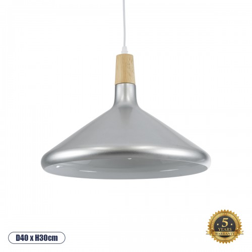 GloboStar® FELICITA 01276 Μοντέρνο Κρεμαστό Φωτιστικό Οροφής Μονόφωτο Ασημί Μεταλλικό Καμπάνα Φ39 x Y22cm Διακόσμηση - Φωτισμός - Χαλιά