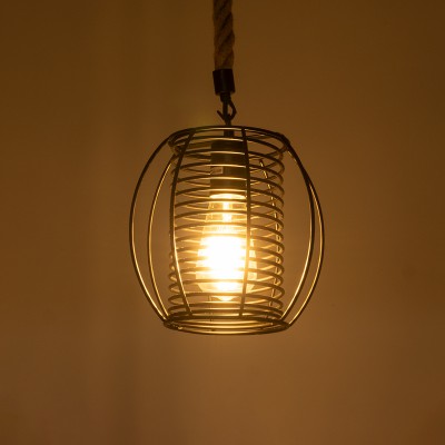 GloboStar® ORVAL 01689 Μοντέρνο Κρεμαστό Φωτιστικό Οροφής Μονόφωτο 1 x E27 AC220-240V IP20 - Φ20 x Υ20cm - Μαύρο Μεταλλικό με Μπεζ Σχοινί Πλέγμα - 5 Χρόνια Εγγύηση Διακόσμηση - Φως - Χαλιά