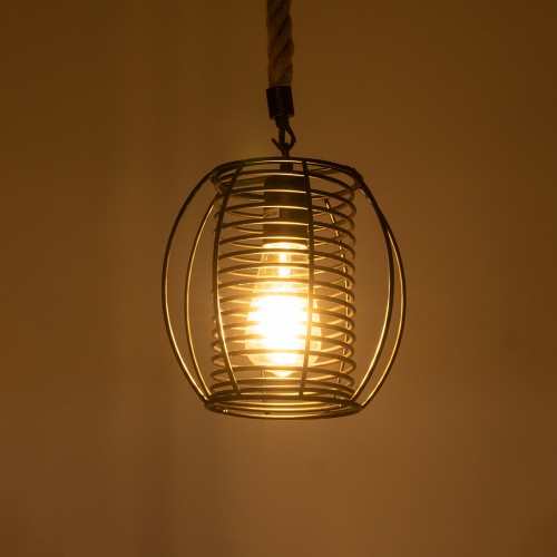 GloboStar® ORVAL 01689 Μοντέρνο Κρεμαστό Φωτιστικό Οροφής Μονόφωτο 1 x E27 AC220-240V IP20 - Φ20 x Υ20cm - Μαύρο Μεταλλικό με Μπεζ Σχοινί Πλέγμα - 5 Χρόνια Εγγύηση Διακόσμηση - Φως - Χαλιά