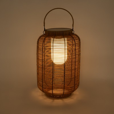GloboStar® GRAMBIAN 02304 Boho Αυτόνομο Ηλιακό Κρεμαστό/Επιτραπέζιο Φωτιστικό Φαναράκι LED SMD 5W 200lm - Φ30 x Υ48cm - με Ενσωματωμένη Μπαταρία 600mAh - Φωτοβολταϊκό Πάνελ και Αισθητήρα Ημέρας-Νύχτας με Ασύρματο Χειριστήριο IR Μπεζ Μπαμπού Αδιάβροχο IP65
