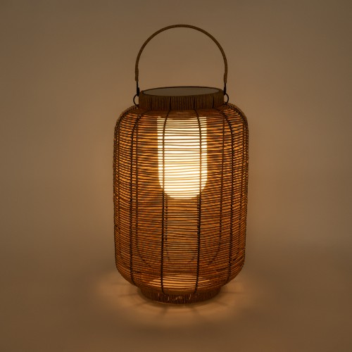 GloboStar® GRAMBIAN 02304 Boho Αυτόνομο Ηλιακό Κρεμαστό/Επιτραπέζιο Φωτιστικό Φαναράκι LED SMD 5W 200lm - Φ30 x Υ48cm - με Ενσωματωμένη Μπαταρία 600mAh - Φωτοβολταϊκό Πάνελ και Αισθητήρα Ημέρας-Νύχτας με Ασύρματο Χειριστήριο IR Μπεζ Μπαμπού Αδιάβροχο IP65