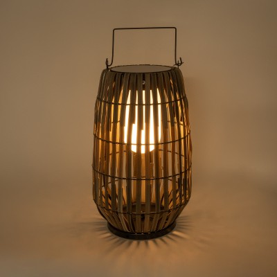 GloboStar® NETLEY 02306 Boho Αυτόνομο Ηλιακό Κρεμαστό/Επιτραπέζιο Φωτιστικό Φαναράκι LED SMD 5W 200lm - Φ30 x Υ50cm - με Ενσωματωμένη Μπαταρία 600mAh - Φωτοβολταϊκό Πάνελ και Αισθητήρα Ημέρας-Νύχτας με Ασύρματο Χειριστήριο IR Γκρι Μπαμπού Αδιάβροχο IP65 Θ