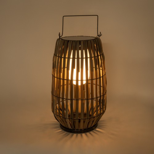 GloboStar® NETLEY 02306 Boho Αυτόνομο Ηλιακό Κρεμαστό/Επιτραπέζιο Φωτιστικό Φαναράκι LED SMD 5W 200lm - Φ30 x Υ50cm - με Ενσωματωμένη Μπαταρία 600mAh - Φωτοβολταϊκό Πάνελ και Αισθητήρα Ημέρας-Νύχτας με Ασύρματο Χειριστήριο IR Γκρι Μπαμπού Αδιάβροχο IP65 Θ
