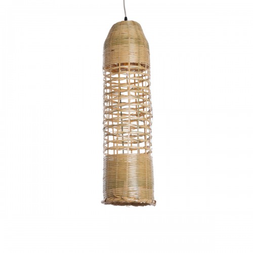 GloboStar® WAIKIKI 02350 Boho Κρεμαστό Φωτιστικό Οροφής Μονόφωτο 1 x E27 AC220-240V IP20 - Φ20 x Υ80cm - Μπεζ Ξύλινο Μπαμπού Πλέγμα Καμπάνα - 5 Χρόνια Εγγύηση Διακόσμηση - Φως - Χαλιά
