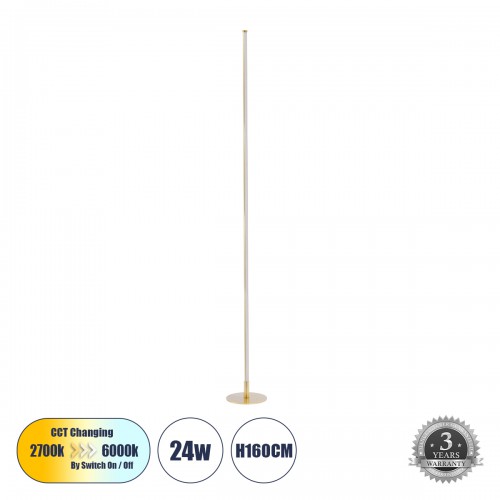 GloboStar® DALUMA 60472 Επιδαπέδιο Φωτιστικό LED CCT 24W 2640lm 200° AC 220-240V - Εναλλαγή Φωτισμού μέσω On/Off All In One Ψυχρό 6000k+Φυσικό 4500k+Θερμό 2700k Μ18 x Π18 x Υ160cm - Χρυσό - 3 Χρόνια Εγγύηση Διακόσμηση - Φως - Χαλιά