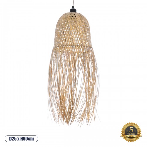 GloboStar® MANILA 01713 Μοντέρνο Κρεμαστό Φωτιστικό Οροφής Μονόφωτο 1 x E27 Μπεζ Μπαμπού Καμπάνα Φ25 x Υ60cm Διακόσμηση - Φωτισμός - Χαλιά