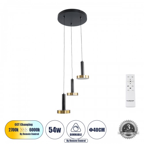 GLOBOSTAR® ZANE 60934 Κρεμαστό Φωτιστικό Design LED CCT 54W 6048lm 120° AC 220-240V IP20 - Εναλλαγή Φωτισμού μέσω Τηλεχειριστηρίου All In One Ψυχρό 6000k+Φυσικό 4500k+Θερμό 2700k Dimmable - Φ40 x Υ20cm - Μαύρο & Χρυσό - 3 Χρόνια Εγγύηση Διακόσμηση - Φ GLOBOSTAR® ZANE 60934 Κρεμαστό Φωτιστικό Design LED CCT 54W 6048lm 120° AC 220-240V IP20 - Εναλλαγή Φωτισμού μέσω Τηλεχειριστηρίου All In One Ψυχρό 6000k+Φυσικό 4500k+Θερμό 2700k Dimmable - Φ40 x Υ20cm - Μαύρο & Χρυσό - 3 Χρόνια Εγγύηση Διακόσμηση - Φ