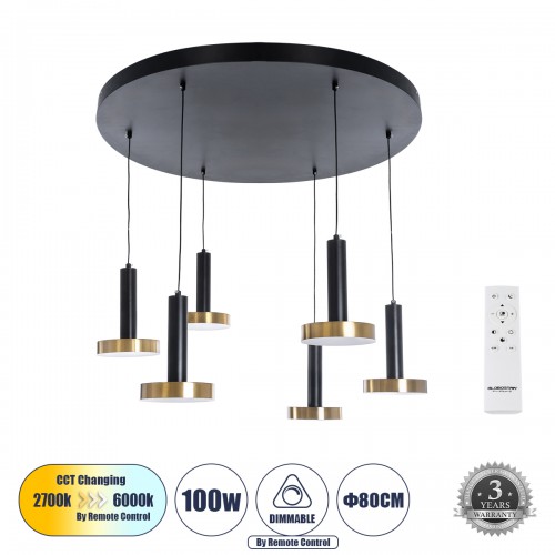 GLOBOSTAR® ZANE 60935 Κρεμαστό Φωτιστικό Design LED CCT 100W 11200lm 120° AC 220-240V IP20 - Εναλλαγή Φωτισμού μέσω Τηλεχειριστηρίου All In One Ψυχρό 6000k+Φυσικό 4500k+Θερμό 2700k Dimmable - Φ80 x Υ20cm - Μαύρο & Χρυσό - 3 Χρόνια Εγγύηση Διακόσμηση - GLOBOSTAR® ZANE 60935 Κρεμαστό Φωτιστικό Design LED CCT 100W 11200lm 120° AC 220-240V IP20 - Εναλλαγή Φωτισμού μέσω Τηλεχειριστηρίου All In One Ψυχρό 6000k+Φυσικό 4500k+Θερμό 2700k Dimmable - Φ80 x Υ20cm - Μαύρο & Χρυσό - 3 Χρόνια Εγγύηση Διακόσμηση -