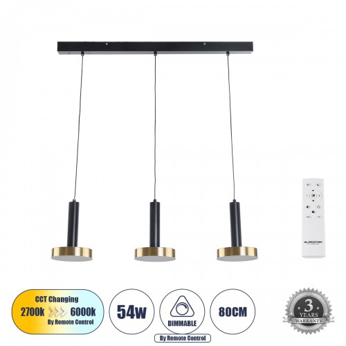GLOBOSTAR® ZANE 60936 Κρεμαστό Φωτιστικό Design LED CCT 54W 6048lm 120° AC 220-240V IP20 - Εναλλαγή Φωτισμού μέσω Τηλεχειριστηρίου All In One Ψυχρό 6000k+Φυσικό 4500k+Θερμό 2700k Dimmable - Μ80 x Π15 x Υ20cm - Μαύρο & Χρυσό - 3 Χρόνια Εγγύηση Διακόσμη GLOBOSTAR® ZANE 60936 Κρεμαστό Φωτιστικό Design LED CCT 54W 6048lm 120° AC 220-240V IP20 - Εναλλαγή Φωτισμού μέσω Τηλεχειριστηρίου All In One Ψυχρό 6000k+Φυσικό 4500k+Θερμό 2700k Dimmable - Μ80 x Π15 x Υ20cm - Μαύρο & Χρυσό - 3 Χρόνια Εγγύηση Διακόσμη