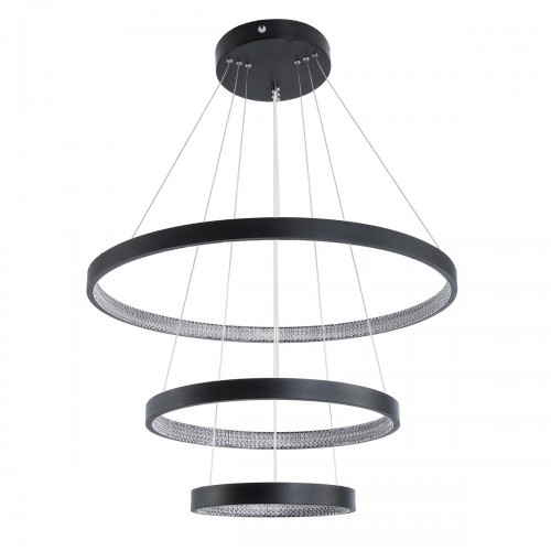 GloboStar® DIAMOND TRIO 61523 Κρεμαστό Φωτιστικό Δαχτυλίδι-Κύκλος LED CCT 100W 11200lm 360° AC 220-240V - Εναλλαγή Φωτισμού μέσω Τηλεχειριστηρίου All In One Ψυχρό 6000k+Φυσικό 4500k+Θερμό 2700k Dimmable Φ25+40+60cm - Μαυρο - 3 Χρόνια Εγγύηση Διακόσμηση - 