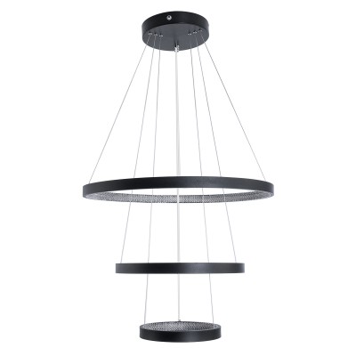 GloboStar® DIAMOND TRIO 61523 Κρεμαστό Φωτιστικό Δαχτυλίδι-Κύκλος LED CCT 100W 11200lm 360° AC 220-240V - Εναλλαγή Φωτισμού μέσω Τηλεχειριστηρίου All In One Ψυχρό 6000k+Φυσικό 4500k+Θερμό 2700k Dimmable Φ25+40+60cm - Μαυρο - 3 Χρόνια Εγγύηση Διακόσμηση - 