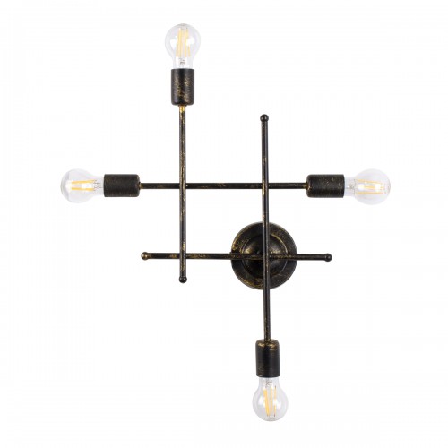 GloboStar® PIPING 00663 Vintage Επιτοίχιο Φωτιστικό Πολύφωτο 4xE27 AC220-240V IP20 - Μ40 x Π9 x Υ52cm - Μπρούτζινο Μεταλλικό Πλέγμα Διακόσμηση - Φως - Χαλιά