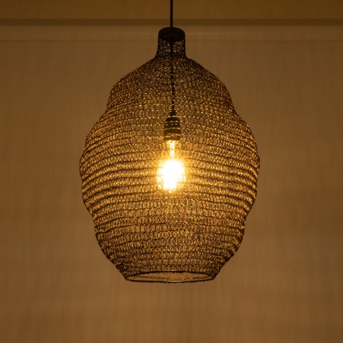 GloboStar® KENTUCKY 01899 Vintage Κρεμαστό Φωτιστικό Οροφής Μονόφωτο 1 x E27 AC220-240V IP20 - Φ40 x Υ60cm - Σκούρο Καφέ Μεταλλικό Πλέγμα Διακόσμηση - Φως - Χαλιά