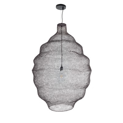 GloboStar® KENTUCKY 01902 Vintage Κρεμαστό Φωτιστικό Οροφής Μονόφωτο 1 x E27 AC220-240V IP20 - Φ80 x Υ110cm - Σκούρο Καφέ Μεταλλικό Πλέγμα Διακόσμηση - Φως - Χαλιά