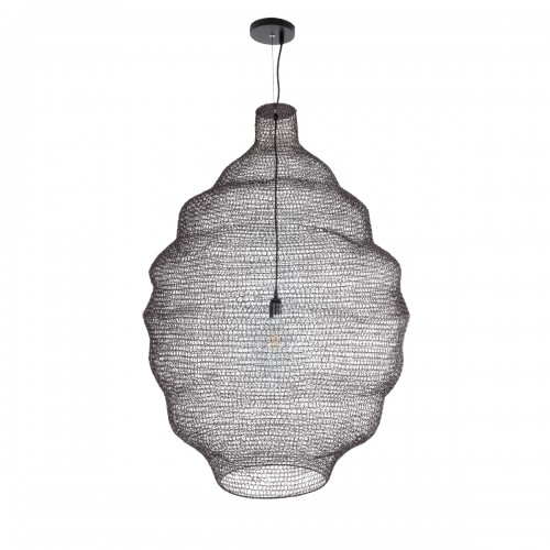 GloboStar® KENTUCKY 01902 Vintage Κρεμαστό Φωτιστικό Οροφής Μονόφωτο 1 x E27 AC220-240V IP20 - Φ80 x Υ110cm - Σκούρο Καφέ Μεταλλικό Πλέγμα Διακόσμηση - Φως - Χαλιά