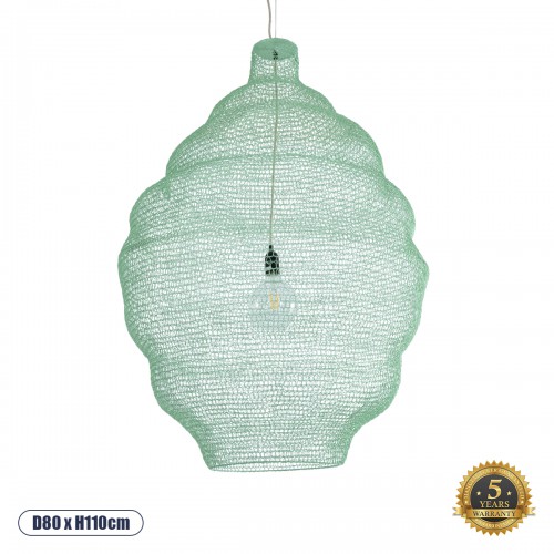GloboStar® KENTUCKY 01903 Vintage Κρεμαστό Φωτιστικό Οροφής Μονόφωτο 1 x E27 AC220-240V IP20 - Φ80 x Υ110cm - Τιρκουάζ Μεταλλικό Πλέγμα Διακόσμηση - Φως - Χαλιά