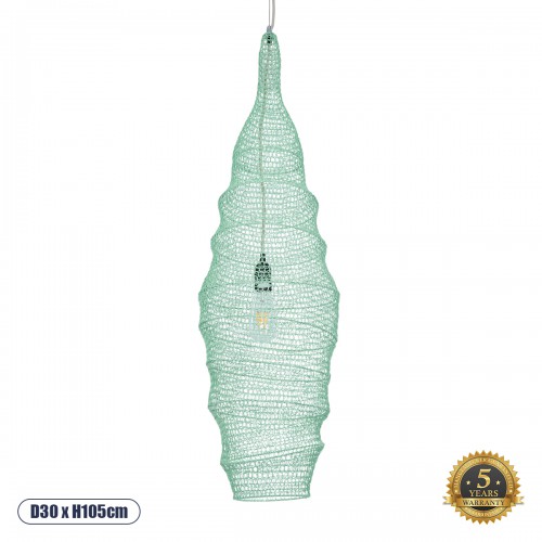 GloboStar® KENTUCKY 01909 Vintage Κρεμαστό Φωτιστικό Οροφής Μονόφωτο 1 x E27 AC220-240V IP20 - Φ30 x Υ105cm - Τιρκουάζ Μεταλλικό Πλέγμα Διακόσμηση - Φως - Χαλιά
