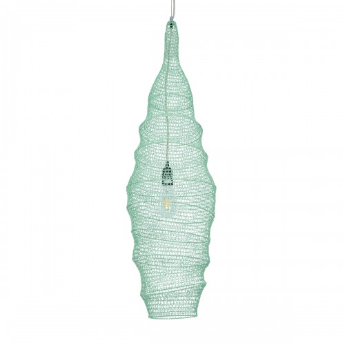 GloboStar® KENTUCKY 01909 Vintage Κρεμαστό Φωτιστικό Οροφής Μονόφωτο 1 x E27 AC220-240V IP20 - Φ30 x Υ105cm - Τιρκουάζ Μεταλλικό Πλέγμα Διακόσμηση - Φως - Χαλιά