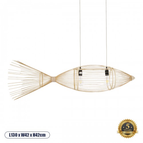 GloboStar® FISH 01927 Μοντέρνο Κρεμαστό Φωτιστικό Οροφής 2 x E27 AC 220-240V IP20 - Μ130 x Π42 x Υ42cm - Μπεζ Ξύλινο Πλέγμα Διακόσμηση - Φως - Χαλιά GloboStar® FISH 01927 Μοντέρνο Κρεμαστό Φωτιστικό Οροφής 2 x E27 AC 220-240V IP20 - Μ130 x Π42 x Υ42cm - Μπεζ Ξύλινο Πλέγμα Διακόσμηση - Φως - Χαλιά