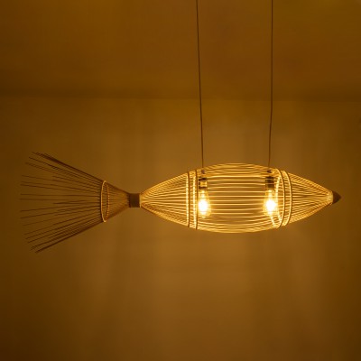 GloboStar® FISH 01927 Μοντέρνο Κρεμαστό Φωτιστικό Οροφής 2 x E27 AC 220-240V IP20 - Μ130 x Π42 x Υ42cm - Μπεζ Ξύλινο Πλέγμα Διακόσμηση - Φως - Χαλιά GloboStar® FISH 01927 Μοντέρνο Κρεμαστό Φωτιστικό Οροφής 2 x E27 AC 220-240V IP20 - Μ130 x Π42 x Υ42cm - Μπεζ Ξύλινο Πλέγμα Διακόσμηση - Φως - Χαλιά