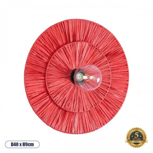 GloboStar® COLOMBO 02282 Boho Φωτιστικό Τοίχου - Απλίκα Μονόφωτο 1 x E27 AC 220-240V IP20 - Φ40 x Υ9cm - Κόκκινη Φυσική Ράφια Άχυρο Πλέγμα Διακόσμηση - Φως - Χαλιά GloboStar® COLOMBO 02282 Boho Φωτιστικό Τοίχου - Απλίκα Μονόφωτο 1 x E27 AC 220-240V IP20 - Φ40 x Υ9cm - Κόκκινη Φυσική Ράφια Άχυρο Πλέγμα Διακόσμηση - Φως - Χαλιά