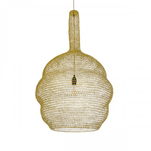 GloboStar® KENTUCKY 02357 Vintage Κρεμαστό Φωτιστικό Οροφής Μονόφωτο 1 x E27 AC220-240V IP20 - Φ60 x Υ90cm - Χρυσό Μεταλλικό Πλέγμα Διακόσμηση - Φως - Χαλιά