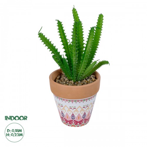 GloboStar® Artificial Garden SUCCULENT EUPHORBIA POTTED PLANT 21052 Διακοσμητικό Φυτό Ευφορβία Φ18 x Υ23cm Διακόσμηση - Φως - Χαλιά