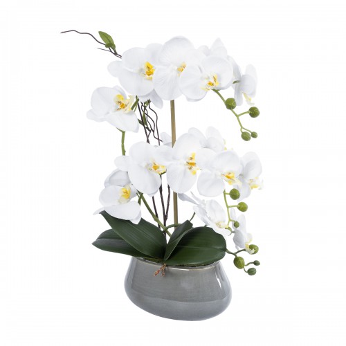 GloboStar® Artificial Garden WHITE ORCHID 21120 Διακοσμητικό Φυτό Λευκή Ορχιδέα Υ43cm Διακόσμηση - Φως - Χαλιά