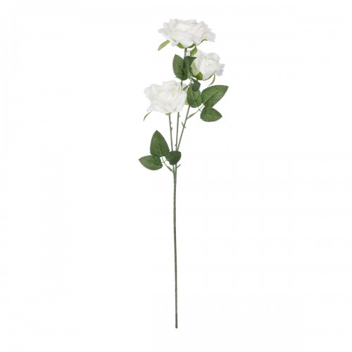 GloboStar® Artificial Garden WHITE ROSE BRANCH 21138 Τεχνητό Διακοσμητικό Κλαδί Λεύκο Τριαντάφυλλο Y66cm Διακόσμηση - Φως - Χαλιά