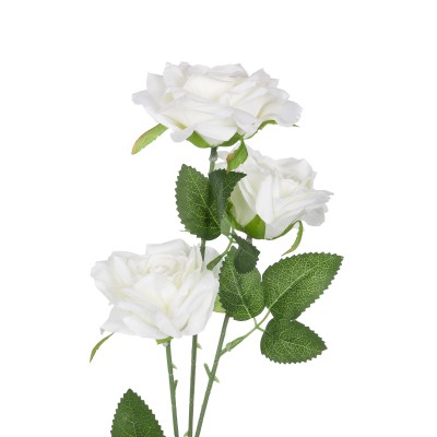 GloboStar® Artificial Garden WHITE ROSE BRANCH 21138 Τεχνητό Διακοσμητικό Κλαδί Λεύκο Τριαντάφυλλο Y66cm Διακόσμηση - Φως - Χαλιά