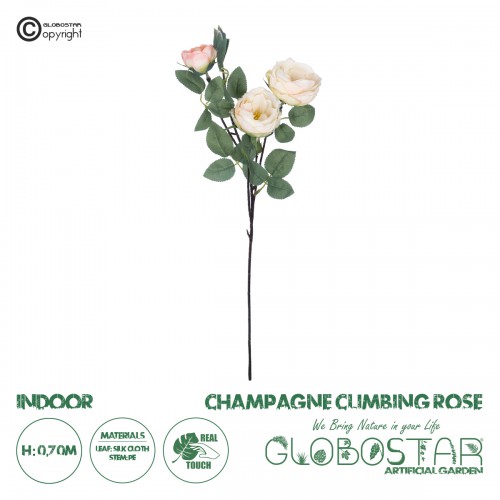 GloboStar® Artificial Garden CHAMPAGNE CLIMBING ROSE BRANCH 21183 Τεχνητό Διακοσμητικό Κλαδί Τριαντάφυλλο Σαμπανιζέ Y70cm Διακόσμηση - Φως - Χαλιά