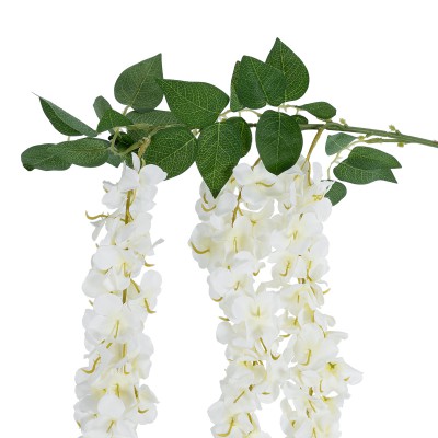 GloboStar® Artificial Garden WHITE WISTERIA FLOWER BRANCH 21516 Τεχνητό Διακοσμητικό κλαδί Βιστέρια Λευκό Φ45 x Υ164cm Διακόσμηση - Φως - Χαλιά