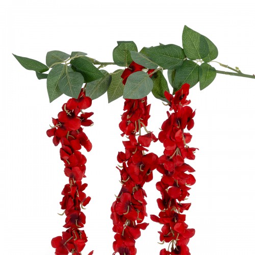 GloboStar® Artificial Garden RED WISTERIA FLOWER BRANCH 21519 Τεχνητό Διακοσμητικό κλαδί Βιστέρια Κόκκινο Φ45 x Υ164cm Διακόσμηση - Φως - Χαλιά