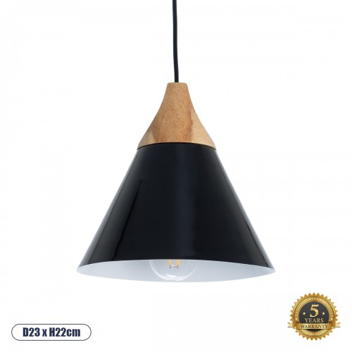 GloboStar® SHADE 00906 Μοντέρνο Κρεμαστό Φωτιστικό Οροφής Μονόφωτο 1 x E27 Μαύρο Μεταλλικό με Ξύλο Καμπάνα Φ23 x Υ22cm Διακόσμηση - Φωτισμός - Χαλιά GloboStar® SHADE 00906 Μοντέρνο Κρεμαστό Φωτιστικό Οροφής Μονόφωτο 1 x E27 Μαύρο Μεταλλικό με Ξύλο Καμπάνα Φ23 x Υ22cm Διακόσμηση - Φωτισμός - Χαλιά