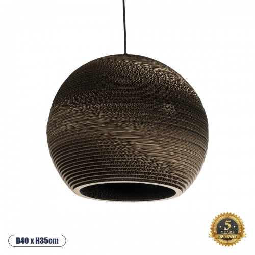 GloboStar® CRETE 01289 Vintage Κρεμαστό Φωτιστικό Οροφής Μονόφωτο 3D από Επεξεργασμένο Σκληρό Καφέ Χαρτόνι Καμπάνα Φ40 x Y34cm Διακόσμηση - Φωτισμός - Χαλιά
