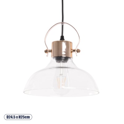 GLOBOSTAR® JAVER 00933 Vintage Κρεμαστό Φωτιστικό Οροφής με Ντουί 1 x E27 AC 220-240V IP20 - Διάφανο & Χάλκινο - Μ24.5 x Π24.5 x Υ25cm GLOBOSTAR® JAVER 00933 Vintage Κρεμαστό Φωτιστικό Οροφής με Ντουί 1 x E27 AC 220-240V IP20 - Διάφανο & Χάλκινο - Μ24.5 x Π24.5 x Υ25cm