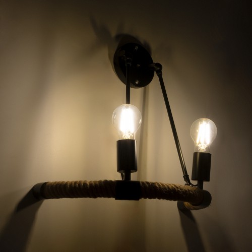 GloboStar® CROWN 01002 Vintage Industrial Φωτιστικό Τοίχου Απλίκα Δίφωτο Μαύρο Μεταλλικό με Μπεζ Σχοινί Μ21.5 x Π41 x Υ47cm Διακόσμηση - Φωτισμός - Χαλιά GloboStar® CROWN 01002 Vintage Industrial Φωτιστικό Τοίχου Απλίκα Δίφωτο Μαύρο Μεταλλικό με Μπεζ Σχοινί Μ21.5 x Π41 x Υ47cm Διακόσμηση - Φωτισμός - Χαλιά