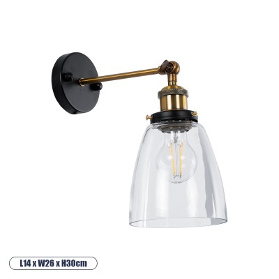 GLOBOSTAR® LYDIA 01071 Vintage Φωτιστικό Τοίχου - Απλίκα με Ντουί 1 x E27 AC 220-240V IP20 - Μαύρο & Χρυσό - Μ14 x Π26 x Υ30cm