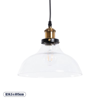 GLOBOSTAR® WICKHAM 01075 Vintage Κρεμαστό Φωτιστικό Οροφής με Ντουί 1 x E27 AC 220-240V IP20 - Διάφανο & Χρυσό - Μ24.5 x Π24.5 x Υ15cm