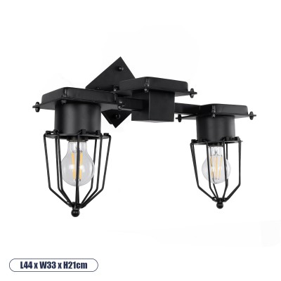 GLOBOSTAR® TORO 01079 Vintage Φωτιστικό Τοίχου - Απλίκα με Ντουί 2 x E27 AC 220-240V IP20 - Μαύρο - Μ44 x Π33 x Υ21cm GLOBOSTAR® TORO 01079 Vintage Φωτιστικό Τοίχου - Απλίκα με Ντουί 2 x E27 AC 220-240V IP20 - Μαύρο - Μ44 x Π33 x Υ21cm