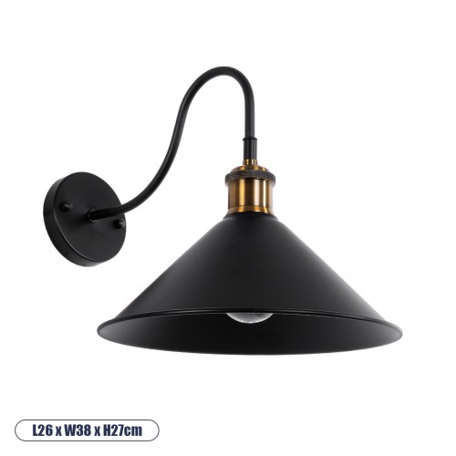 GloboStar® ANBET 01121 Vintage Φωτιστικό Τοίχου Απλίκα Μονόφωτο Μαύρο Μεταλλικό με Καπέλο Φ26 x Μ41 x Π26 x Υ27cm Διακόσμηση - Φωτισμός - Χαλιά