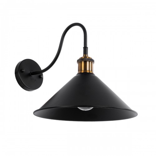 GloboStar® ANBET 01121 Vintage Φωτιστικό Τοίχου Απλίκα Μονόφωτο Μαύρο Μεταλλικό με Καπέλο Φ26 x Μ41 x Π26 x Υ27cm Διακόσμηση - Φωτισμός - Χαλιά