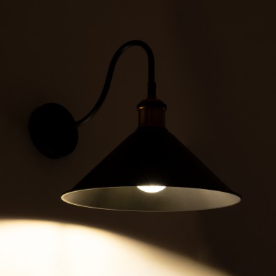 GloboStar® ANBET 01121 Vintage Φωτιστικό Τοίχου Απλίκα Μονόφωτο Μαύρο Μεταλλικό με Καπέλο Φ26 x Μ41 x Π26 x Υ27cm Διακόσμηση - Φωτισμός - Χαλιά