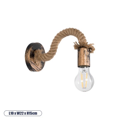 GLOBOSTAR® DAKER 01126 Vintage Φωτιστικό Τοίχου - Απλίκα με Ντουί 1 x E27 AC 220-240V IP20 - Χάλκινο Εφέ Σκουριάς & Μπεζ - Μ10 x Π22 x Υ15cm