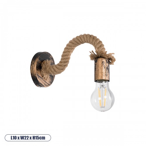 GloboStar® SADON 01126 Vintage Φωτιστικό Τοίχου Απλίκα Μονόφωτο Μπρούτζινο Σκουριά Μεταλλικό με Μπεζ Σχοινί Μ22 x Π10 x Υ15cm Διακόσμηση - Φωτισμός - Χαλιά GloboStar® SADON 01126 Vintage Φωτιστικό Τοίχου Απλίκα Μονόφωτο Μπρούτζινο Σκουριά Μεταλλικό με Μπεζ Σχοινί Μ22 x Π10 x Υ15cm Διακόσμηση - Φωτισμός - Χαλιά