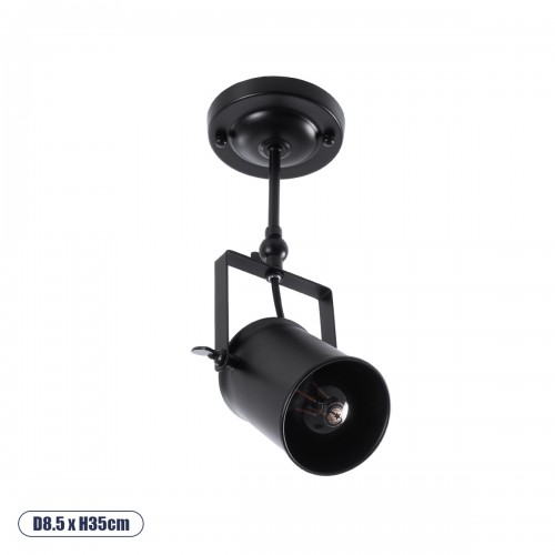 GloboStar® HOLLYWOOD 01153 Vintage Φωτιστικό Οροφής Μονόφωτο Μαύρο Μεταλλικό Ράγα Φ10 x Y35.5CM Διακόσμηση - Φωτισμός - Χαλιά