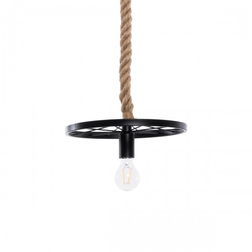 GloboStar® VELO 01185 Vintage Industrial Κρεμαστό Φωτιστικό Οροφής Μονόφωτο 1 x E27 Μαύρο Μεταλλικό Πλέγμα με Μπεζ Σχοινί Φ30 x Y16cm Διακόσμηση - Φωτισμός - Χαλιά